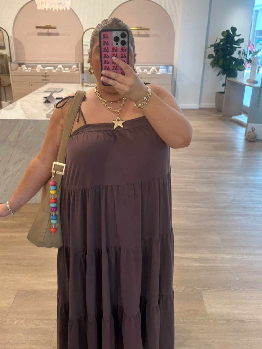 American Eagle Outfitters Mauve Brown Tiered Maxi Dress
